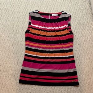 calvin klein striped sleeveless boatneck blouse
